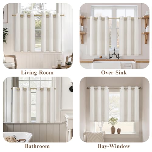 Jowels Natural Linen Grommet Curtains 24 Inch Long 2 Panels for Kitchen - color: Natural, size: 30"W x 24"L (Pack of 2)
