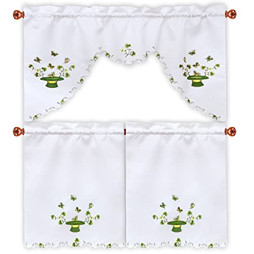 Simhomsen Embroidered Irish Clover Kitchen Window Curtain Swag and Tiers Set for St. Patrick’s Day and Spring (Clover B) - color: Clover B