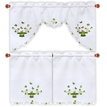 Simhomsen Embroidered Irish Clover Kitchen Window Curtain Swag and Tiers Set for St. Patrick’s Day and Spring (Clover B) - color: Clover B