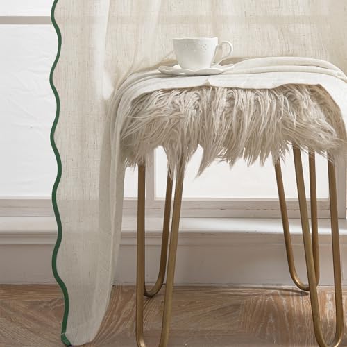 DriftAway Semi Sheer Scalloped Edge Linen Coastal Beach Window Curtains for Living Room Bedroom 2 Panels Rod Pocket Each Size 52 Inch by 63 Inch Loden Green - color: Linen Loden Green, size: 52"W x 63"L (Pack of 2)