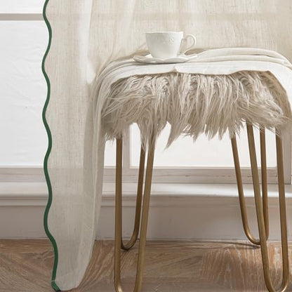 DriftAway Semi Sheer Scalloped Edge Linen Coastal Beach Window Curtains for Living Room Bedroom 2 Panels Rod Pocket Each Size 52 Inch by 63 Inch Loden Green - color: Linen Loden Green, size: 52"W x 63"L (Pack of 2)