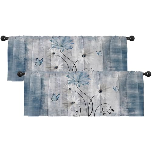 Emvency Valances for Windows, 2 Pack, 52x12 Inch, Daisy Flowers - color: Daisy Blue, size: 52"W x 12"L (Pack of 2)