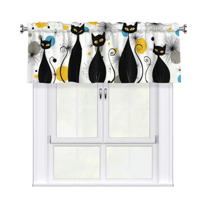 Mid Century Cats Valances for Windows Rod Pocket Curtain Valance 1 Panel Short Curtains for Kitchen Bathroom Living Room Bedroom Window Treatments - color: Mid Century Cats