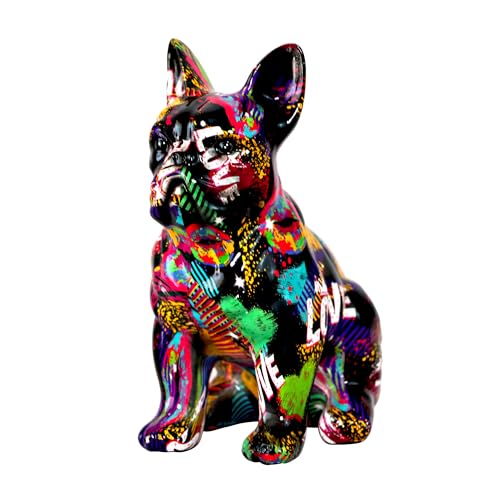 French Bulldog Statue Sculpture Sitting Graffiti Dog Home Decor Figurine - color: A5