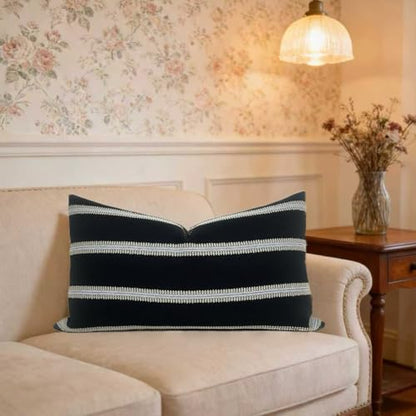 Slow Cow Lumbar Throw Pillow Cover Stripe 12 x 24 Inches Black Off White - color: D-stripe Black, size: 24" x 12" (Pack of 1)