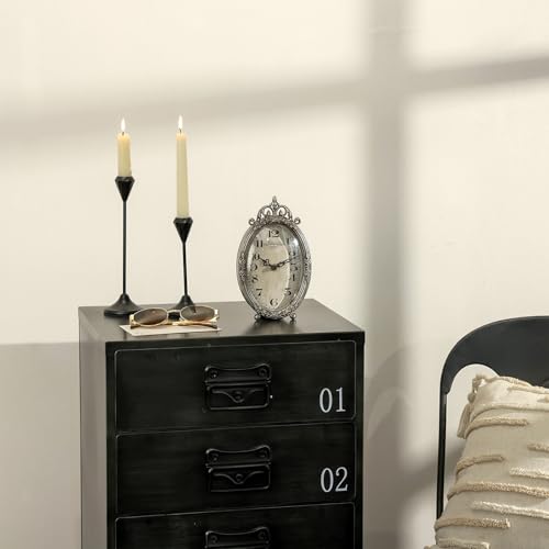 NIKKY HOME Small Vintage Table Clock, Silent Elegant Silver Desk Clock