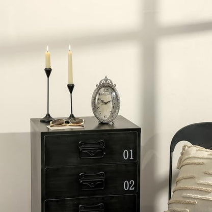 NIKKY HOME Small Vintage Table Clock, Silent Elegant Silver Desk Clock