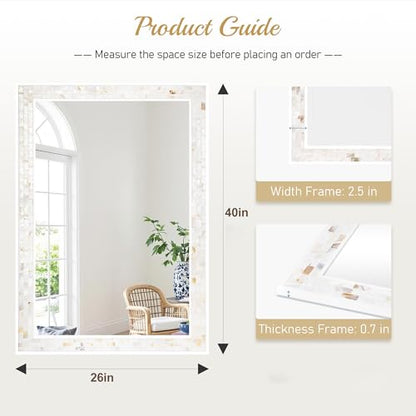 White Bathroom Mirrors for Wall 26x40 Inch, Coastal Wall Decor - size: 40"L x 26"W