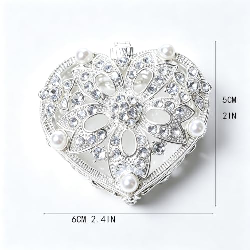 Silver Heart Jewelry Trinket Box Crystal Rhinestone jewellery Box - color: silver_Heart