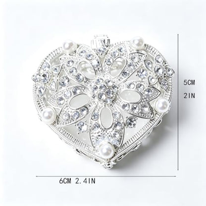 Silver Heart Jewelry Trinket Box Crystal Rhinestone jewellery Box - color: silver_Heart