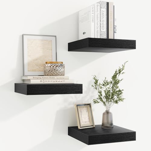 Floating Shelves for Wall, Wall Mounted Wood Shelves, Black, Set of 3, 6.5” - color: Black, size: 6.5"W x 6.5"D , 3 Pack