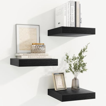 Floating Shelves for Wall, Wall Mounted Wood Shelves, Black, Set of 3, 6.5” - color: Black, size: 6.5"W x 6.5"D , 3 Pack