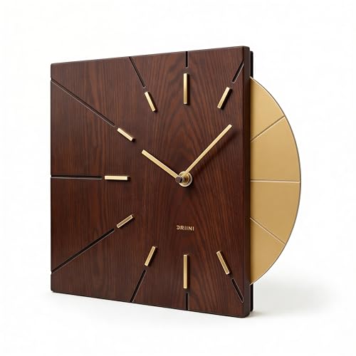 Driini Wood and Gold Mid Century Modern Wall Clock, Battery Operated - color: Wood