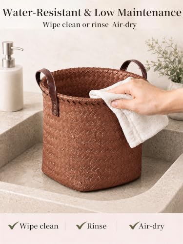 Wicker Storage Baskets, 4 Pack Woven Baskets for Shelves, Brown - color: Round Brown