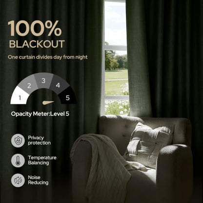 HOMEIDEAS 100% Blackout Sage Green Faux Linen Curtains 63''L 2 Panels - color: Sage Green, size: 52"W x 63"L (Pack of 2)