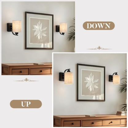 BELS 8 Inch Battery Operated Wall Sconces Set of 2, Farmhouse Black Wall Lights Fixture with Fabric Shade, 3 Colors Temperature, Remote Control, Dimmable, Wall Sconces for Mirror, Bathroom, Bedroom - color: Fabric