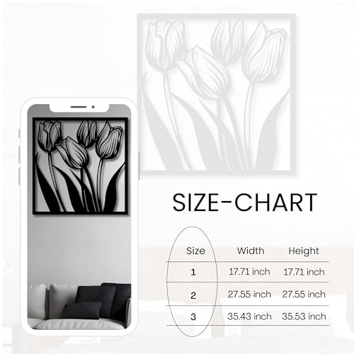 Metal Wall Decor | 17'' x 17'' x 0.05'' Tulips Art Themed Wall Decorations | Handmade Indoor and Outdoor Wall Art (17'' x 17'', Tulips, Black) - size: 17'' x 17'', style: Tulips