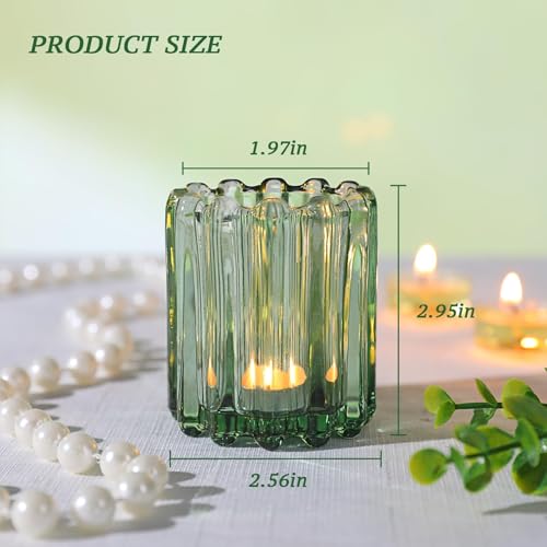 6 Pcs Votive Candle Holder, Green Glass Tea Light Candle Holders - color: Green