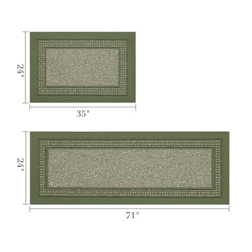hicorfe Kitchen Runner Rugs,Set of 2 Non Slip Kitchen Mats for Floor - color: Green, size: 24"x71"+24"x35"