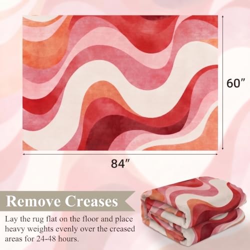 5x7 Pink and White Modern Abstract Wavy Washable Area Rug - color: Pink/White, size: 5' x 7' (Rectangular)