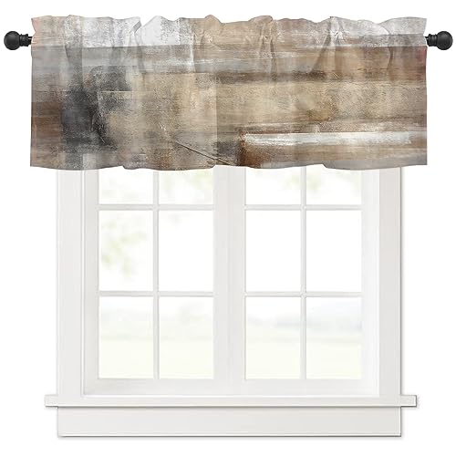 Tan Grey Window Valances, Abstract Art Valances for Windows Treatment Decorations, Farmhouse Rod Pocket Privacy Decorative Curtain Valance for Bathroom Bedroom Living Room, 54 X 18 in, 1 Panel - color: Tan, size: 54"W x 18"L (Pack of 1)