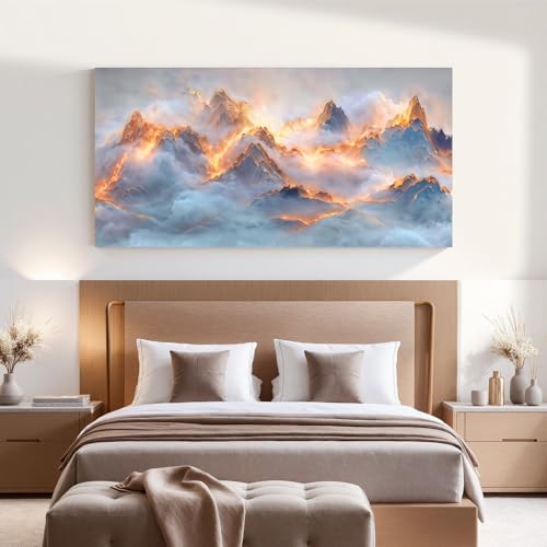 YISXINOAG Golden Snow Mountain Wall Art Abstract Landscape Painting 24"X48" - color: gold white, size: 48"L x 24"W