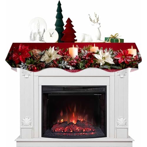 NYZE Christmas Mantel Scarf 60 x 17 Inch Fireplace Mantel Scarf Cover Decoration for Christmas Fireplace Scarf Shelf Top Runner Holiday Winter Home Decor - size: 60 x 17 in, style: Wreath