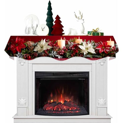 NYZE Christmas Mantel Scarf 60 x 17 Inch Fireplace Mantel Scarf Cover Decoration for Christmas Fireplace Scarf Shelf Top Runner Holiday Winter Home Decor - size: 60 x 17 in, style: Wreath