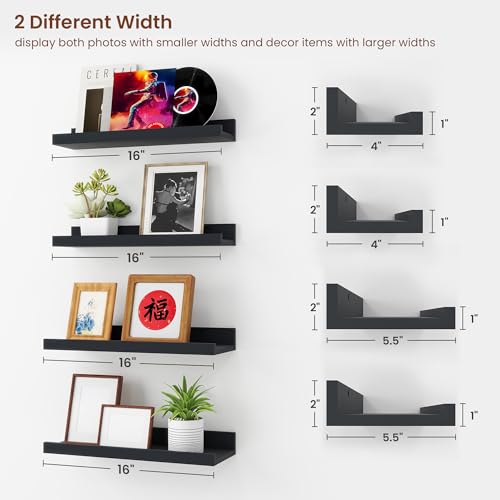 Axeman Picture Ledge Shelf, 16 Inch Black Floating Shelves Set of 4 - color: Black, size: 16 Inch