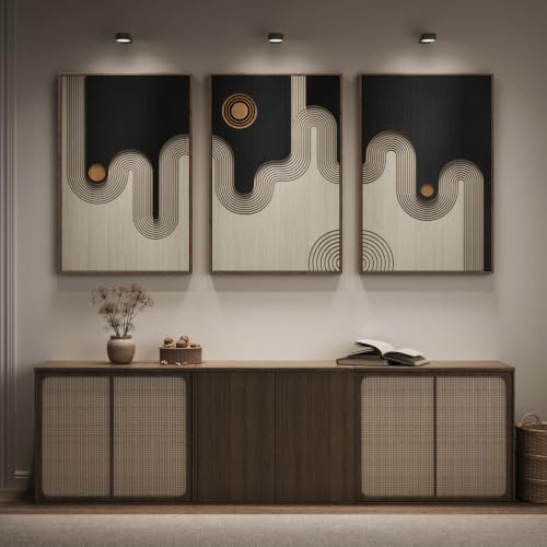Framed 3D Wood Abstract Geometric Textured Wall Decor Living Room, 24x36 In - color: Black Beige