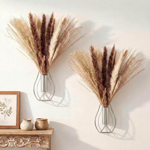Otoolling Boho Wall Decor Set of 2, Silver, Pampas - color: Silver, style: Pampas