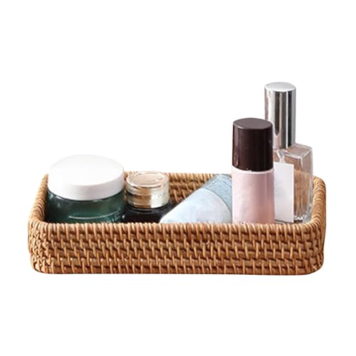 Rattan Bathroom Vanity Trays, Serving Vanity Basket Toilet Tank Basket Small Narrow Guest Towel Holder for Dressing Table, Shelves, Desk Top, Cabinet, Nightstand ﻿Storage