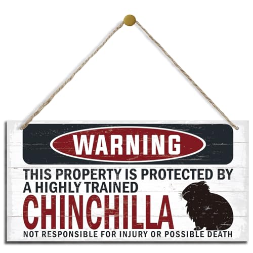 Warning Sign, Chinchilla Warning Wood Plaque Sign, Funny Door Signs, Decorative Wood Hanging Suspension Plaque, Farmhouse Wooden Wall Decor, Outdoor Hanging Wooden Signs - color: CHINCHILLA