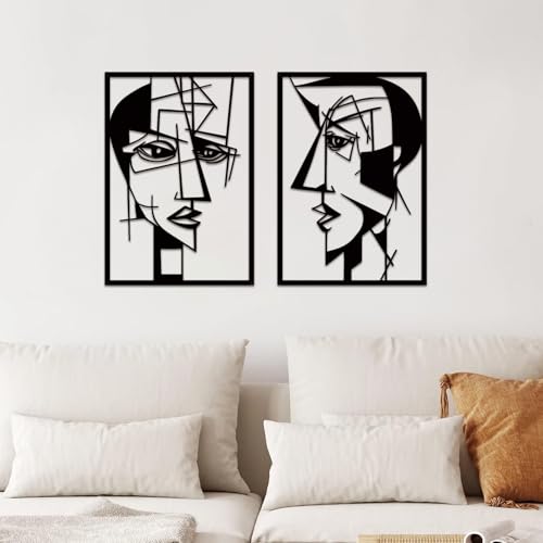ESTART 2 Pieces Abstract Lover Faces Metal Wall Decor, 24x15.7 IN - color: 2 PCS