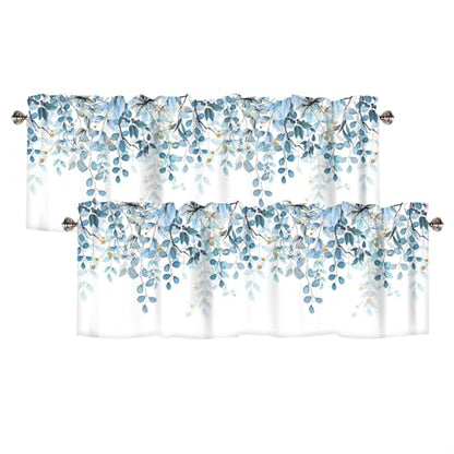 Eucalyptus Leaves Valances for Windows 2 Panels, 42x12 in - color: Eucalyptus Leaves-blue, size: 42"W x 12"L (Pack of 2)