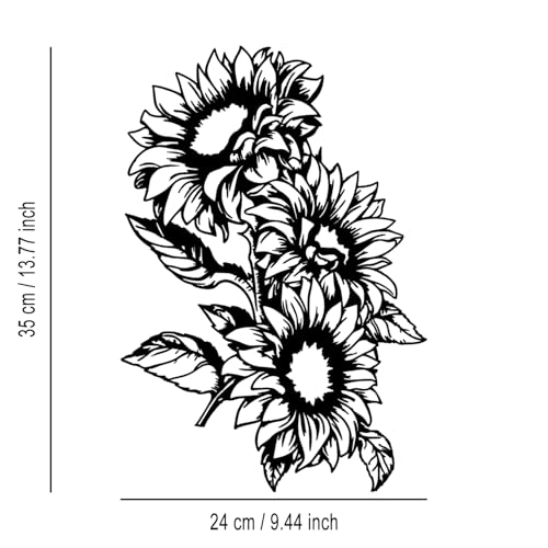 Sunflower Metal Wall Decor - Rustic Farmhouse Room Decor Simple Flower Black Wall Art Home Decor for Living Room, Bathroom, Bedroom, Dining Room, Garden (Black)