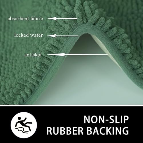 U-Shaped Toilet Rug, Chenille Contour Bathroom Mat, Non-Slip PVC Backing, Machine Washable, 20x20, Dark Green - color: Dark Green, size: 1'8" x 1'8" (20"x 20"U)
