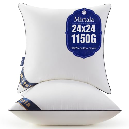 Mirtala 24"x24" Pillow Inserts Set of 2 with 100% Cotton Cover Decorative Square Throw 24" Pillows Living Room, Sofa, Couch, and Bed-White (2, 24 x 24 Inch) - size: 24 x 24 Inch
