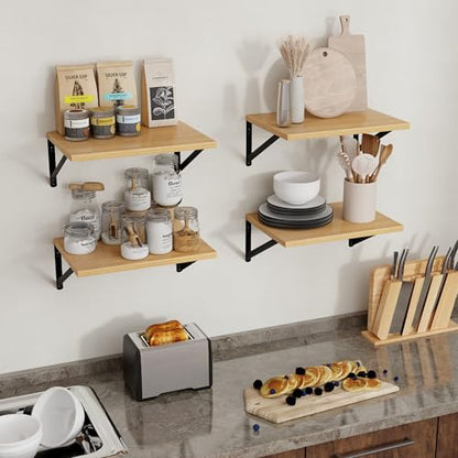 Axeman Deep Floating Shelves, 12 Inch Deep Rustic Oak Floating Wall Shelves Set of 2, 16W x 12D Large Floating Shelves Living Room Cleanning Room Laundry Room Garage - Oak with Black Brackets - color: Oak, size: 16W x 12D