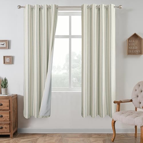 DriftAway Farmhouse Stripe Blackout Curtains, W52xL63, Loden Green - color: G Loden Green Stripe, size: 52"W x 63"L (Pack of 2)