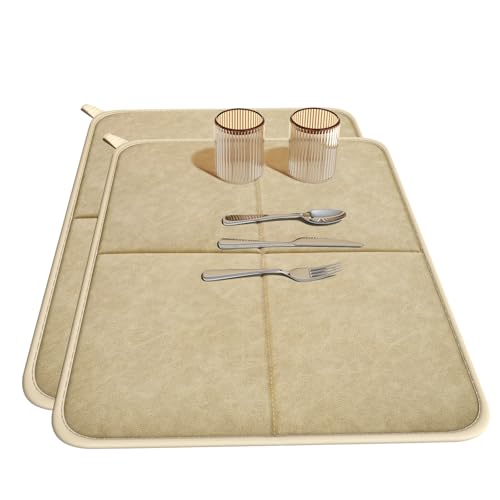 YDKGL 2 pack Dish Drying Mat for Kitchen Counter,PU Leather Dish Mat，Brown - color: Brown, size: 16" x 24"(2 Pack)