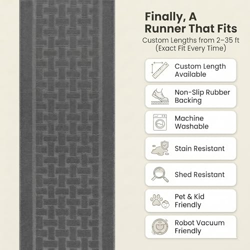 10 FT Long Non Slip Washable Runner Rug – 2'2" x 10' Custom Size Carpet Runner with Rubber Backing, Hallway Kitchen Bedroom Bathroom Floor Mat, Anthracite Dark Grey - color: Anthracite Labyrinth, size: 2'2" x 10' (Rectangular)