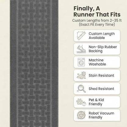 10 FT Long Non Slip Washable Runner Rug – 2'2" x 10' Custom Size Carpet Runner with Rubber Backing, Hallway Kitchen Bedroom Bathroom Floor Mat, Anthracite Dark Grey - color: Anthracite Labyrinth, size: 2'2" x 10' (Rectangular)