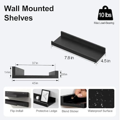 Small Black Floating Shelves for Wall, Shelf with Lip Set of 2, 8 in - color: Black, size: 7.8in