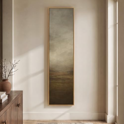 Framed Long Narrow Abstract Neutral Brown Rustic Vertical Wall Art, 14x56 - color: Neutral Brown, size: 56"L x 14"W