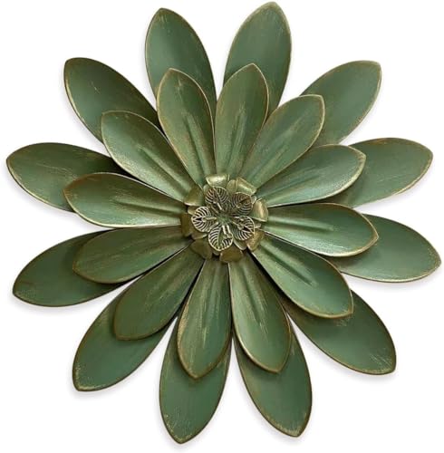 Novbvia Metal Flower Wall Sculpture,12" Green Rustic Modern Floral Artwork - color: 03A-Green