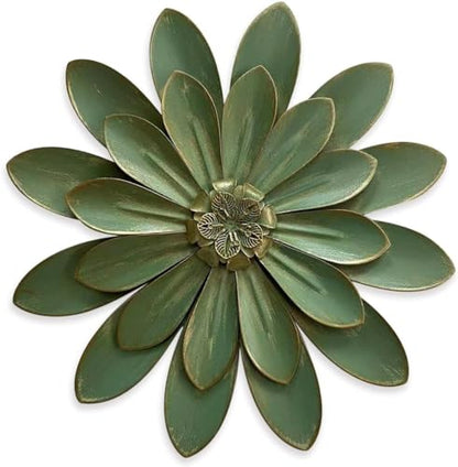 Novbvia Metal Flower Wall Sculpture,12" Green Rustic Modern Floral Artwork - color: 03A-Green