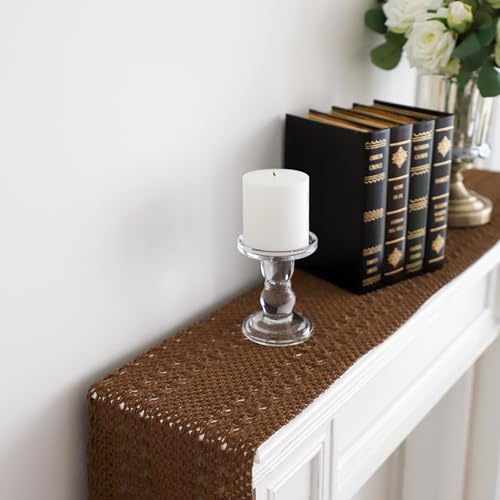 Simple&Opulence Boho Macrame 100% Cotton Table Runner - 12 x 90 Inch, Woven Farmhouse Table Runner with Fringed Edges for Bohemian Rustic Wedding, Bridal Shower, Dinner （Brown） - size: 12"x90", style: Cotton / Brown