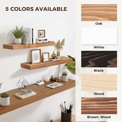 Solid Wood Floating Shelves, 24 Inch Wall Shelves, Set of 2, Oak - color: Oak, size: 24x8x1.6
