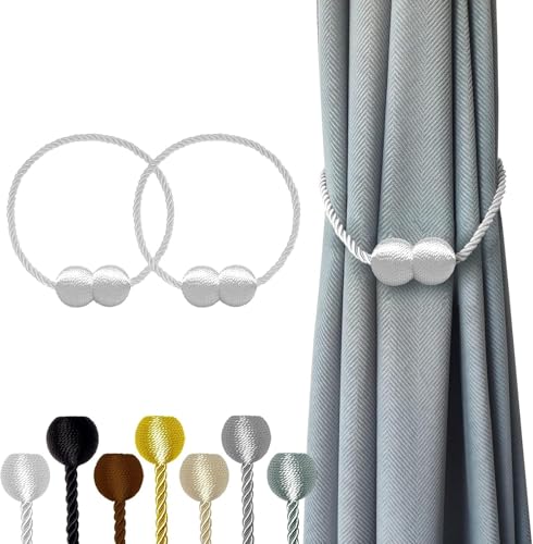 Magnetic Curtain Tiebacks Curtain Tiebacks Buckles Holdbacks Holders Hooks Clip for Home Outdoor Bedroom Office Decorative Curtain (White)